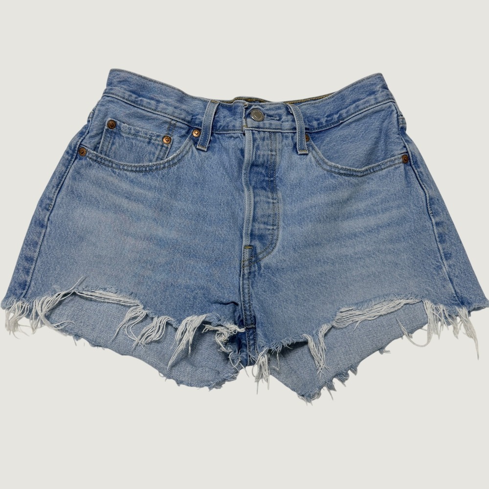 Levi's 501 Distressed Cutoff Denim Shorts Ripped Light Wash Womens Size 28